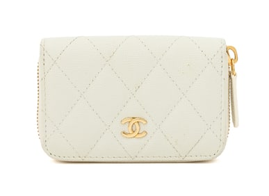 Chanel Quilted White Leather Coin Purse