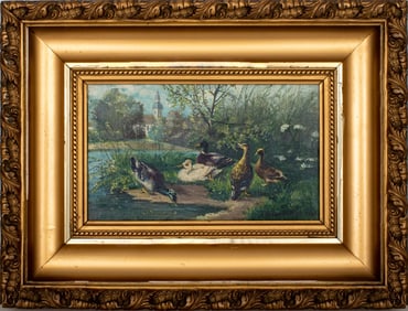 Signed Waddling of Ducks Oil on Canvas, 1915