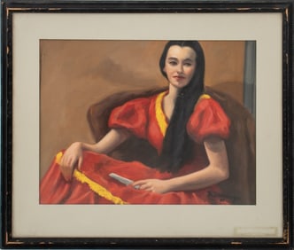 Dominick Domingo Study of Woman in Red Dress Oil