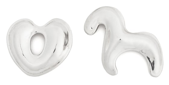 Signed Modernist Abstract Silver Brooches, 2