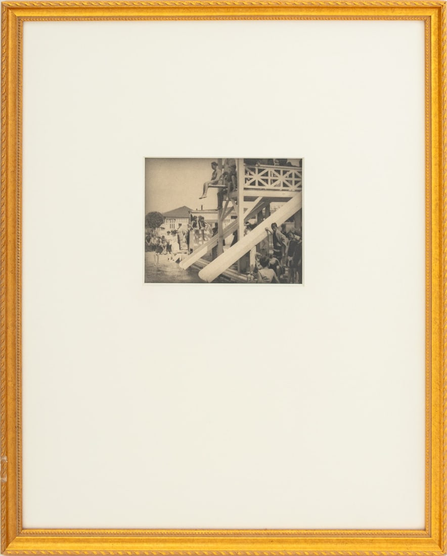 Alfred Stieglitz "The Pool-Deal" Photogravure: Alfred Stieglitz (American, 1864-1946), "The Pool-Deal", Photogravure, 1910, printed 1911, giltwood frame. Image: 4.75" H x 6" W; frame: 21" H x 17" W x 1" D. Provenance: From a New York City Area Col