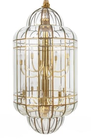 Gilt Brass and Glass Cage Two-Tier Chandelier