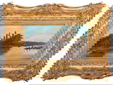 English School River Landscape Oil on Canvas