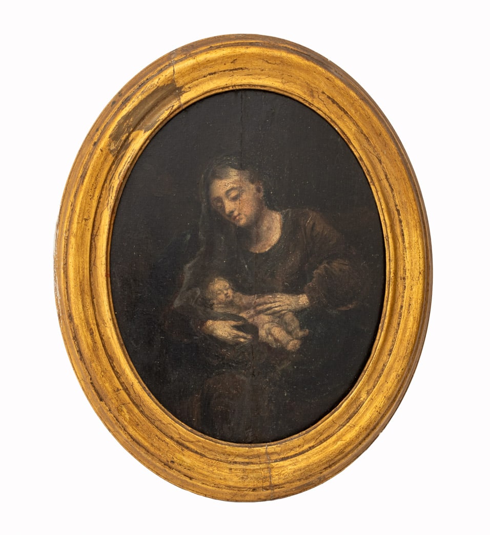 Italian School Mother & Child Oil on Panel, 19th C (1 of 6)
