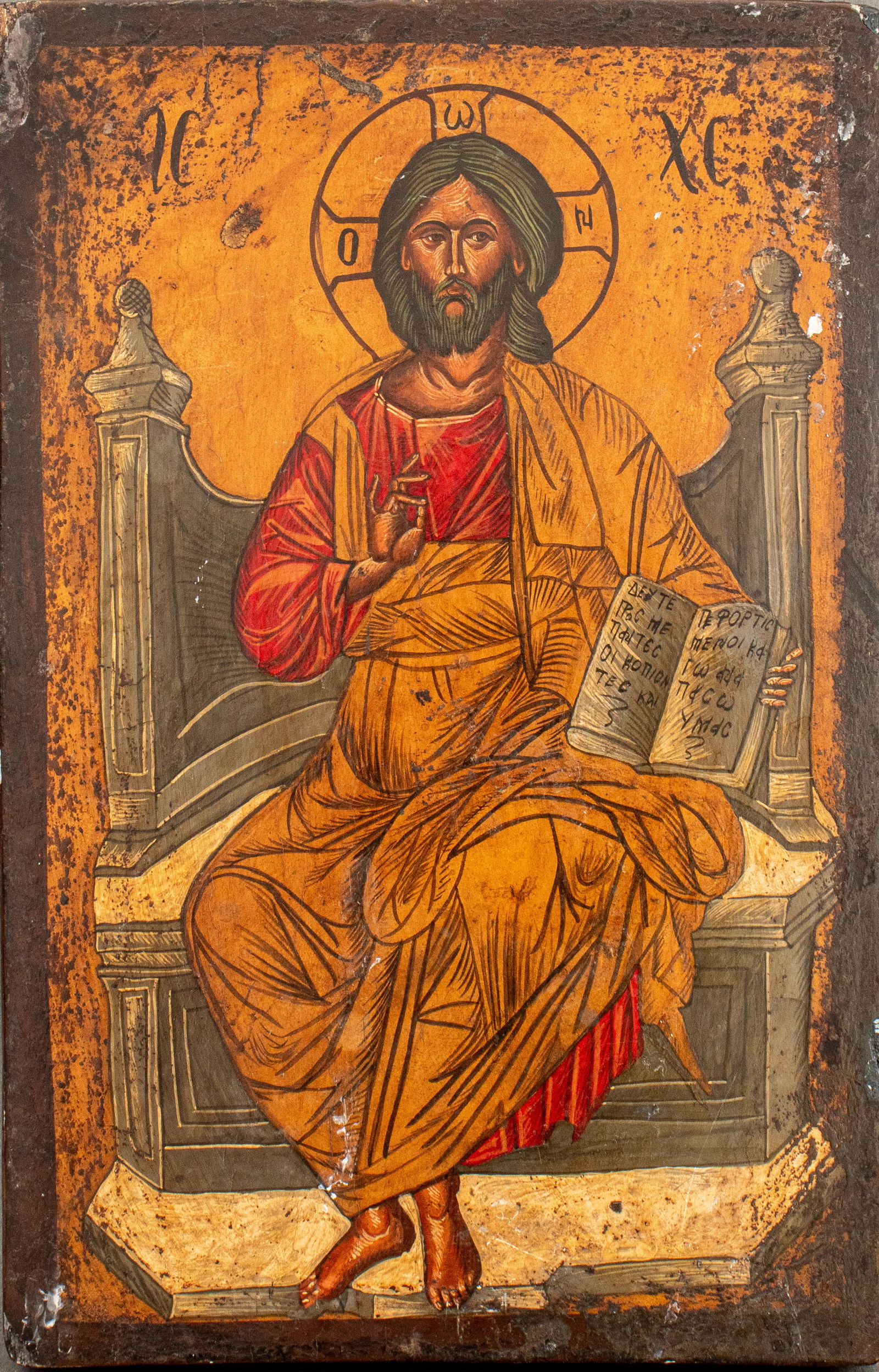 Greek Icon of Christ Enthroned Oil on Panel (1 of 20)