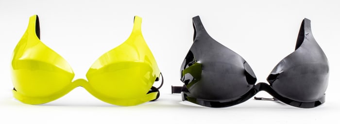 Leather-Lined Fiberglass Designer Brassieres, Pair