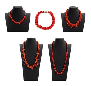 Red Coral Jewelry, 5 Pcs