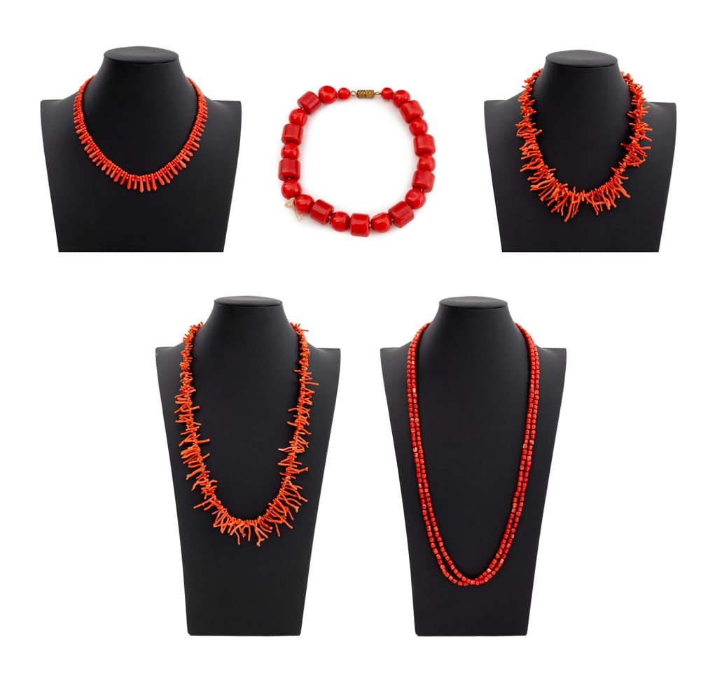 Red Coral Jewelry, 5 Pcs (1 of 18)