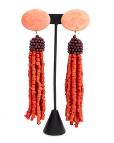 Coral and Red Stone Clip-On Drop Earrings, Pair