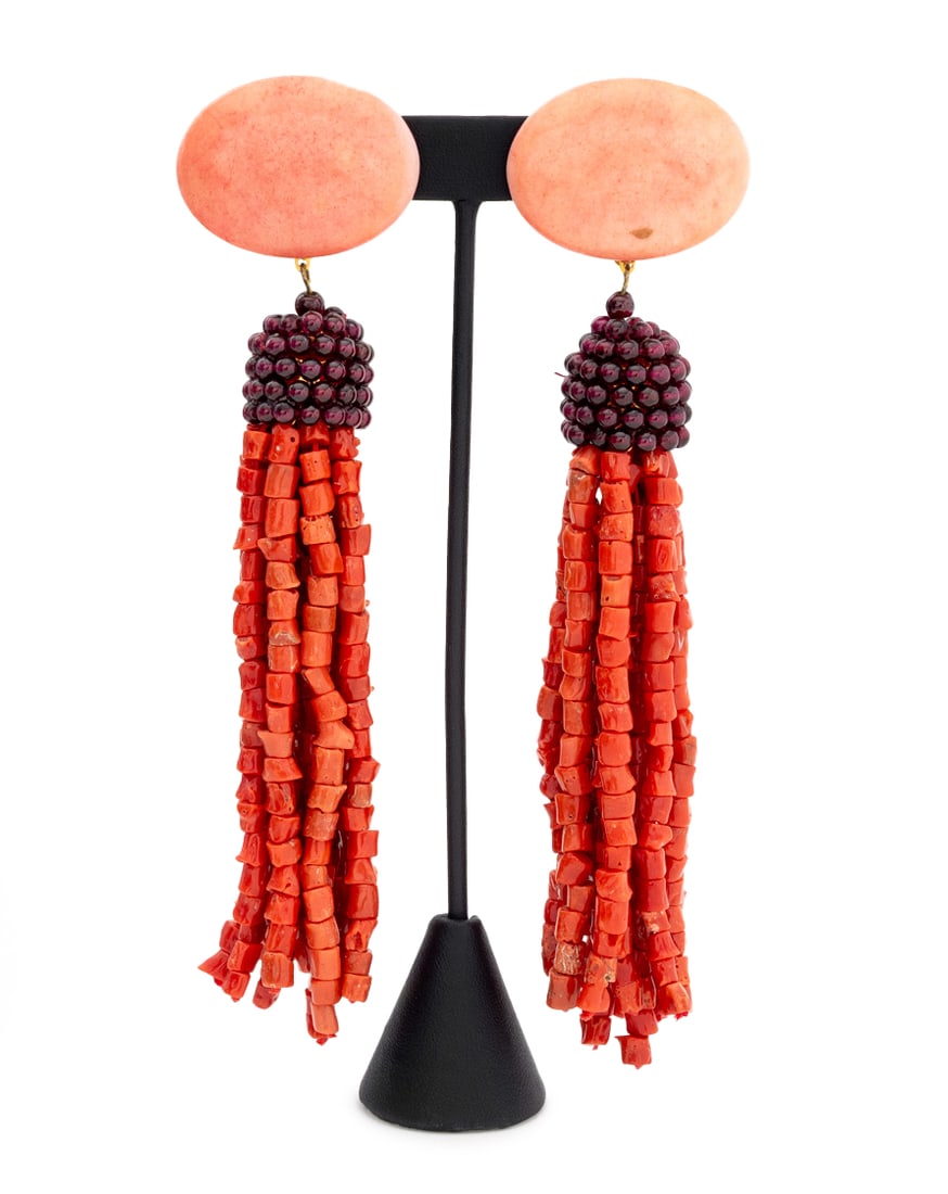Coral and Red Stone Clip-On Drop Earrings, Pair (1 of 13)