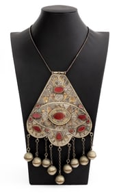 Persian Silvered Brass Pendant Necklace
