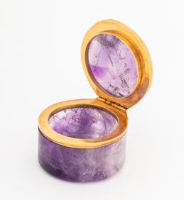 Amethyst and 14K Yellow Gold Trinket Box