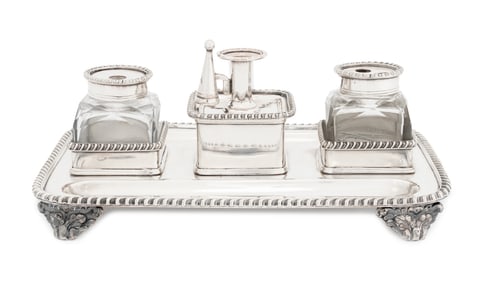 Victorian Silver Plate Ink Stand, Late 19th C.