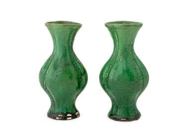 Antique Chinese Apple Green Glazed Vases, Pair