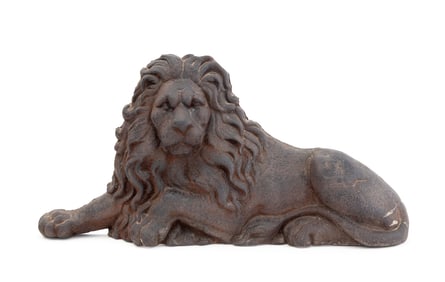 Reclining Lion Cast Iron Sculpture