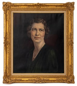 Illegibly Signed Portrait of a Woman Oil on Canvas