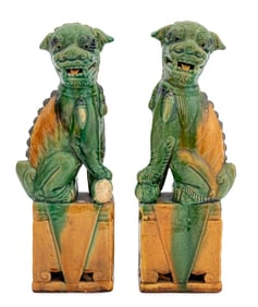Chinese Sancai Glazed Foo Lions, Pair