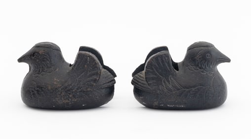 Japanese Cast Iron Duck Form Screen Holders, Pair