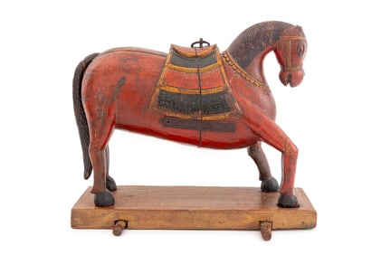 Indian Polychrome Carved Wood Temple Toy Horse