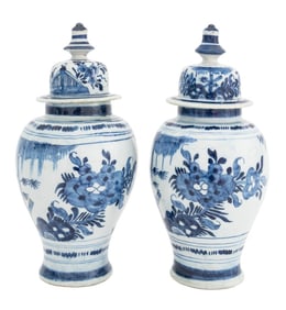 Dutch Delft Chinoiserie Covered Jars, Pair