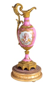Sevres Gilt Metal Mounted Pink Porcelain Ewer