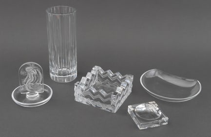 Lalique and Baccarat Crystal Vase and Dishes, 5