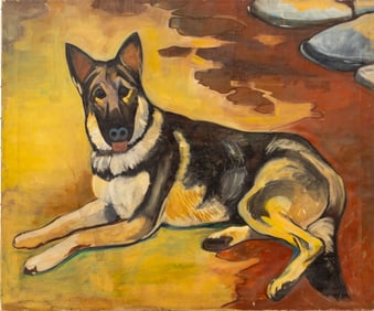 American School German Shepherd Oil on Canvas