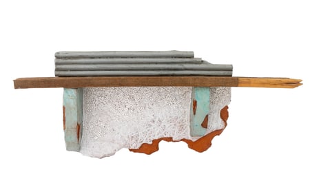 Signed Wood & Terracotta Wall Shelf, 1986