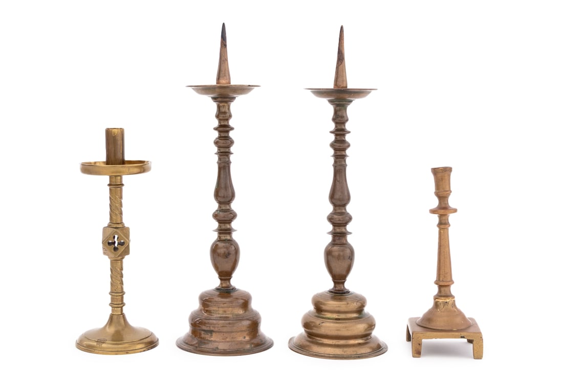 Collection of Patinated Brass Candlesticks, 4 (1 of 13)