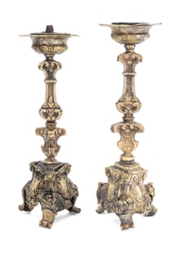 Baroque Repousse Metal Candlesticks, Pair