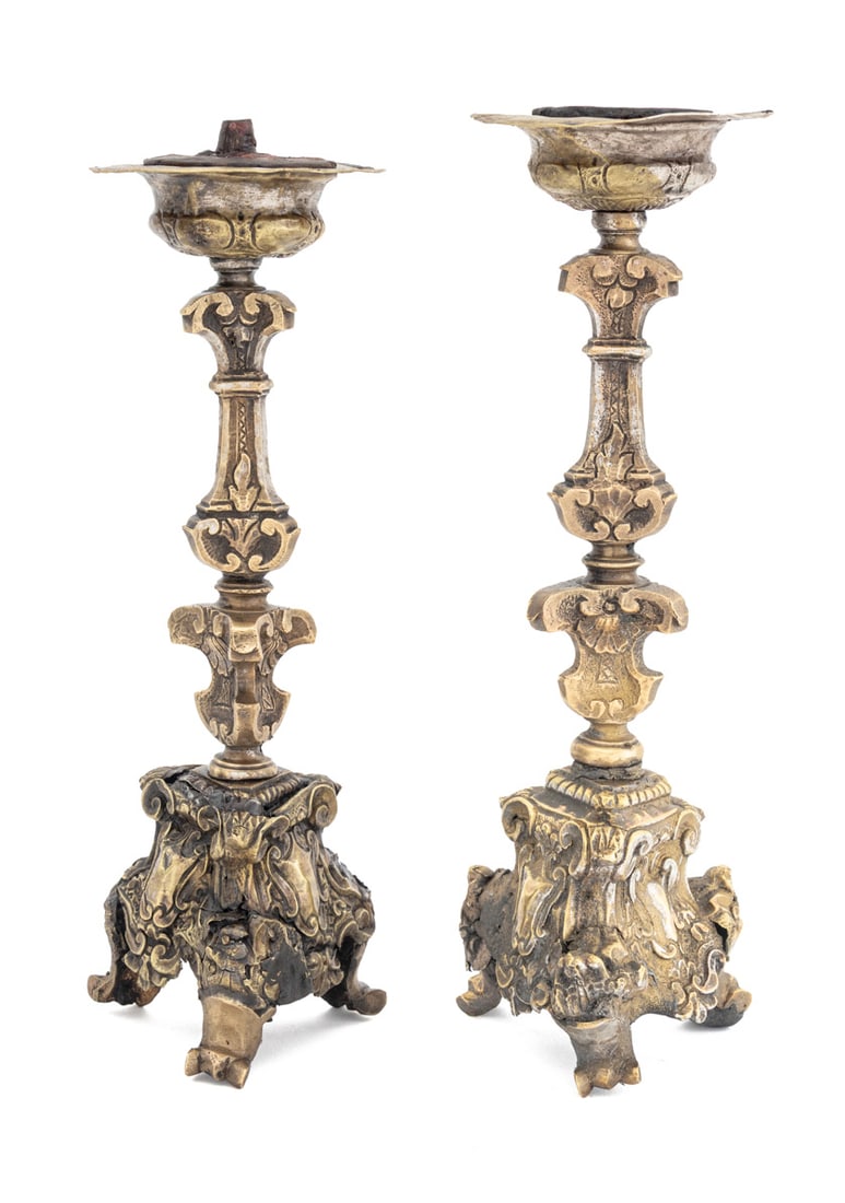 Baroque Repousse Metal Candlesticks, Pair (1 of 6)