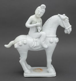 Blanc de Chine Figure on Horseback Sculpture