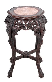 Chinese Hardwood and Marble Pedestal Table