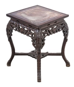 Chinese Hardwood and Marble Pedestal Table