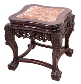 Chinese Hardwood and Marble Pedestal Table