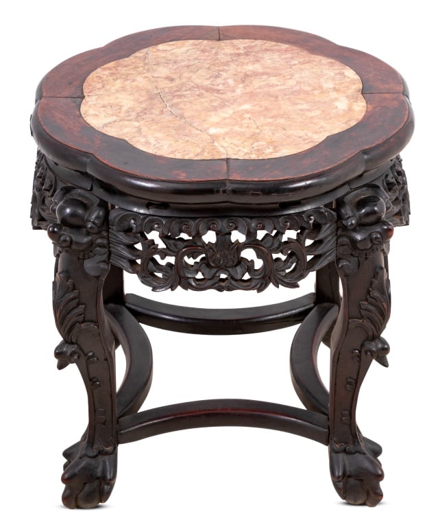 Chinese Hardwood and Marble Pedestal Table (1 of 4)