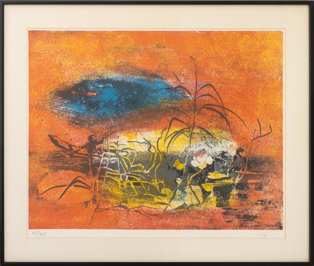 Hoi Ledbadang Pond Scene Lithograph in Colors (1 of 7)