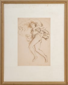 American School Reclining Nude Woman Charcoal