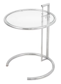 Eileen Gray Adjustable Glass Top Chrome Side Table