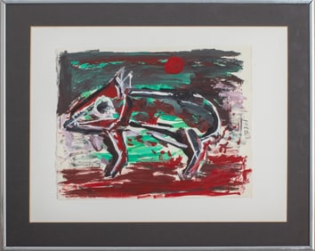 Nahum Tschacbasov Surrealist Oil on Paper, 1982