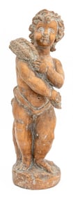 Italian Putto with Wheat Terracotta Sculpture