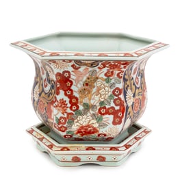Japanese Imari Porcelain Jardiniere & Underplate