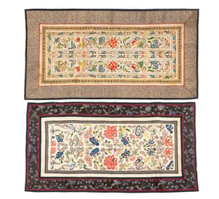Chinese Silk Embroidered Floral Textile Panels, 2