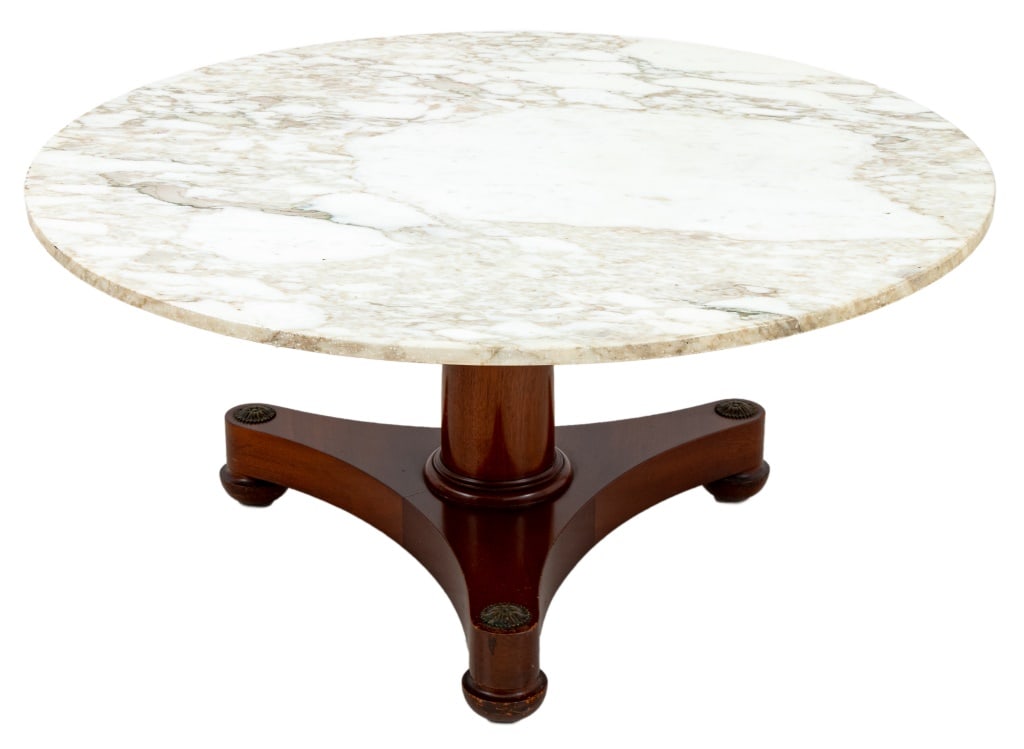 Regency Style Mahogany Marble Top Pedestal Table (1 of 6)