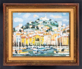 Josiane Desclaux "Le Port de Marseille" Oil, 1986