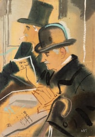 Expressionist Figural Scene Ink and Gouache