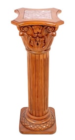 Walnut and Marble Corinthian Column Pedestal