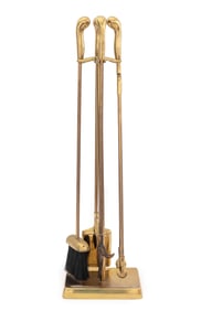 Modern Gilt Brass Fireplace Tool Set, 5 Pcs.