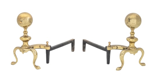 Federal Style Brass Ball-Topped Andirons, Pair