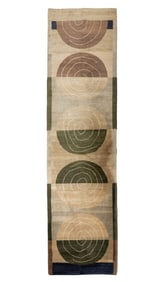 Modern Wool Pile Green Runner, 11' 8" x 3' 1"